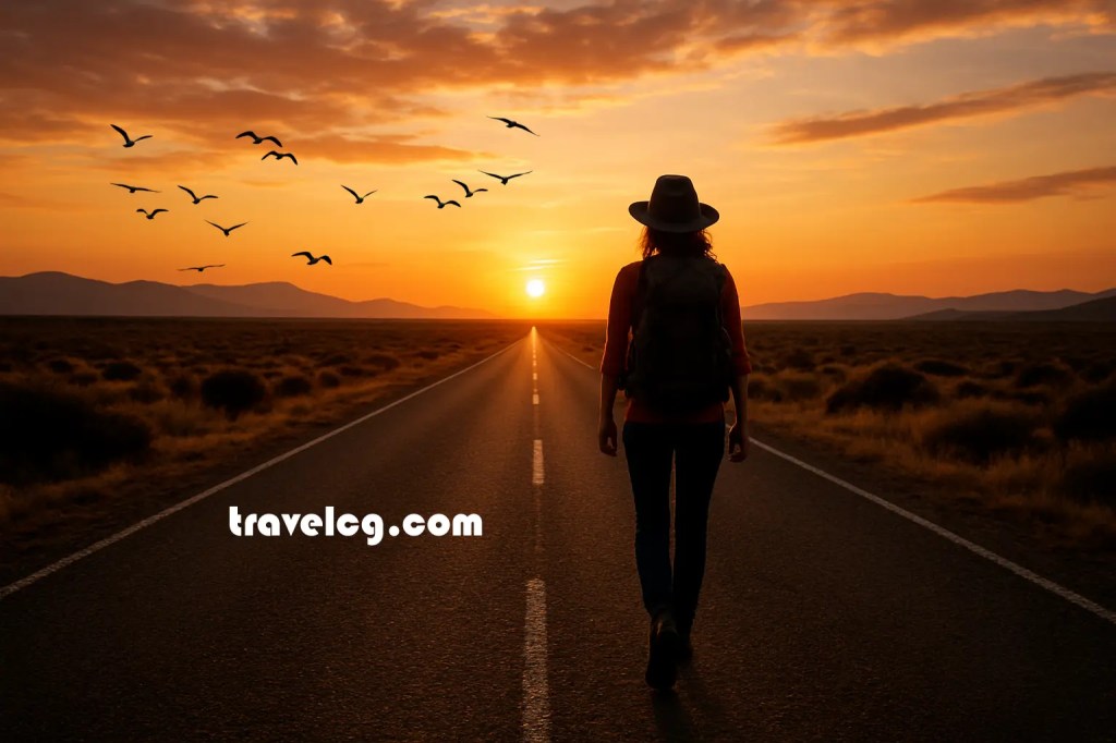 A solo traveler walking on a deserted road at sunset — symbolizing self-discovery and reflection. travelcg.com