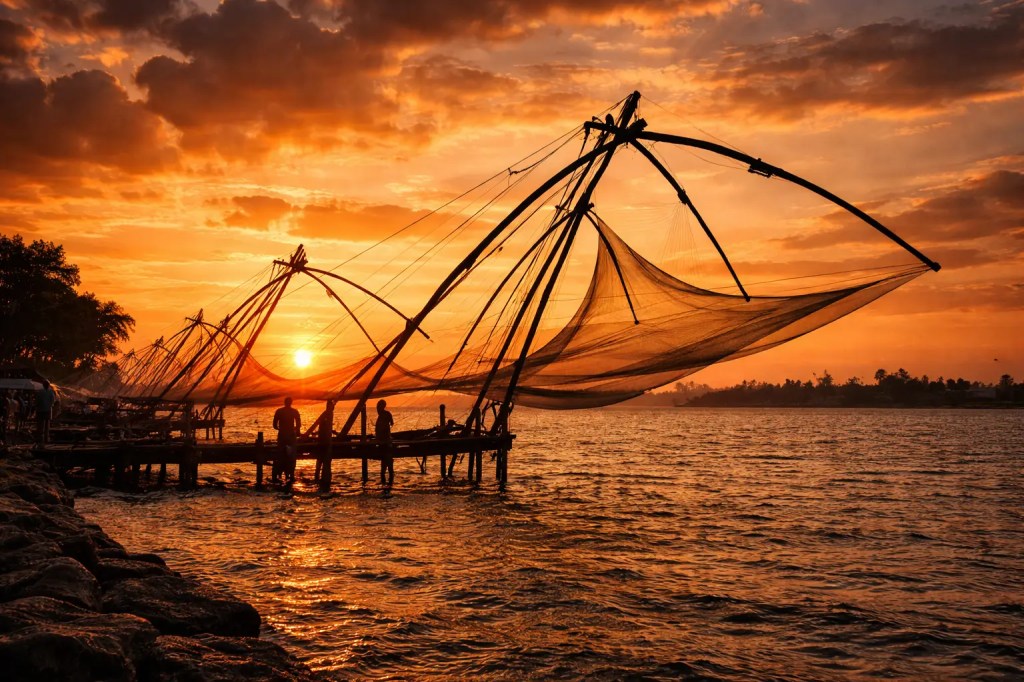 kerala fishing with chienese fishing net 