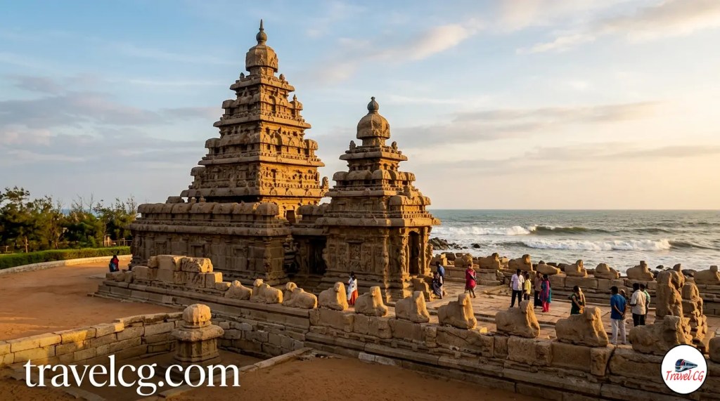 Beautiful sunrise view of Shore Temple in Mahabalipuram India