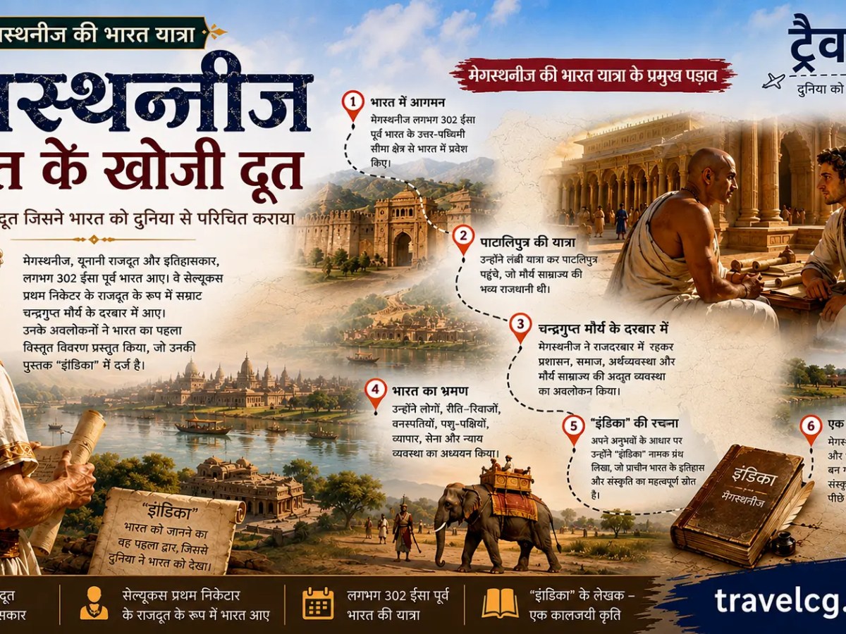 मेगस्थनीज की भारत यात्रा – सम्पूर्ण यात्रा वृत्तांत, ऐतिहासिक पृष्ठभूमि, मार्ग, अनुभव और Indica का विस्तृत&nbsp;अध्ययन